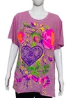 Magnolia Pearl Women Love Heart Floral Print Green Leaf Mauve Boyfriend Cut Tee