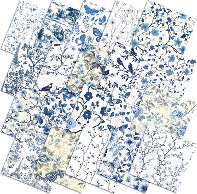 20 Pcs 10''X10'' Blue White Flower Quilting Fabric Square Chinoiserie Floral Pre