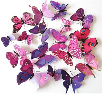 3D Schmetterlinge Blumen 12er Set Dekoration Wandtattoo (Alive (pink lila))