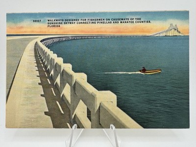 Vintage Walkways For Fishermen On Causeways Of The Sunshine Skyway FL Postcard