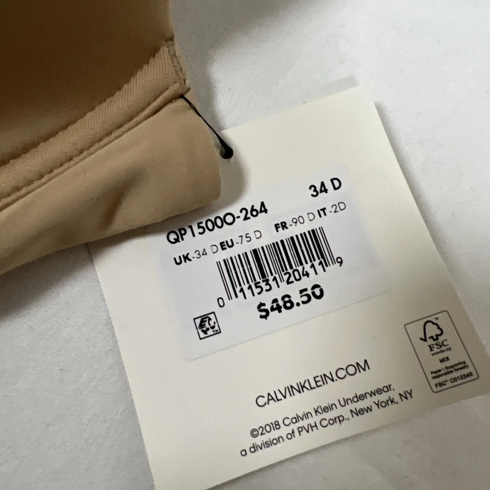 Calvin Klein Womens T Shirt Bra Beige Underwire Padded Back Closure 34D NWT - Image 2 of 4