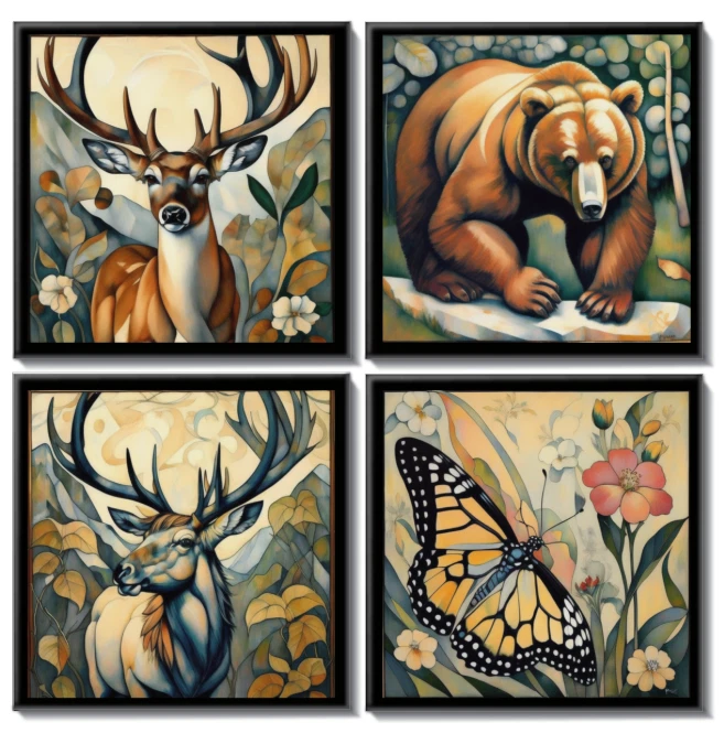 Juego de 12 azulejos de cerámica para salpicadero de animales del bosque de 4,25" Foto 3 de 4