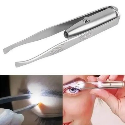 LED Leucht Pinzette Edelstahl Make Up Werkzeug Wimpern Augenbrauen Haarentfernung