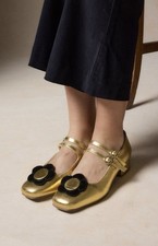 Joanie Nice Metallic Leather Mary Jane Shoes - Gold Size 5 BNWT BOXED