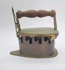 VINTAGE Brass Handheld Coal IRON With Hinged Lid