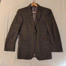 Jos. A. Bank Tailored Fit Plaid Blazer Brown Gray Single-Breasted Two-Button