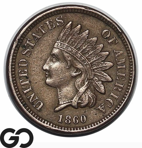 1860 Indian Head Cent Penny, Choice XF++ Scarcer Date