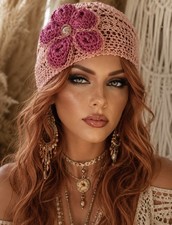 Hand Knits 2 Love Cotton Headband Bandana Lace Flower Bead Designer Fashion Hip