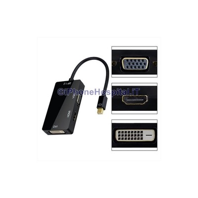Adapterkabel 3 in 1 Mini DisplayPort/ThunderboltTM Port auf HDMI/DVI/VGA schwarz