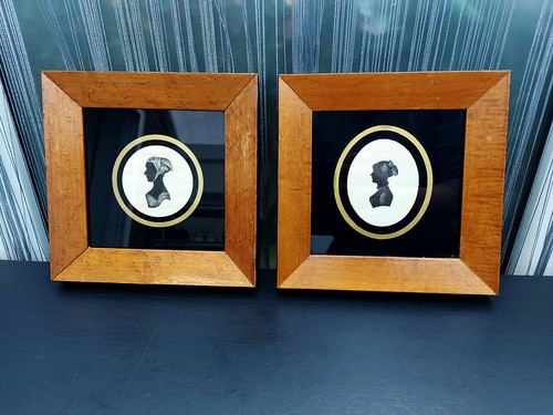 Pair of Early 20th Century Framed Female Silhouette Portraits Neo Georgian Style