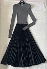 PRADA Worn Knit Pleated Dress Gray Black Size 38