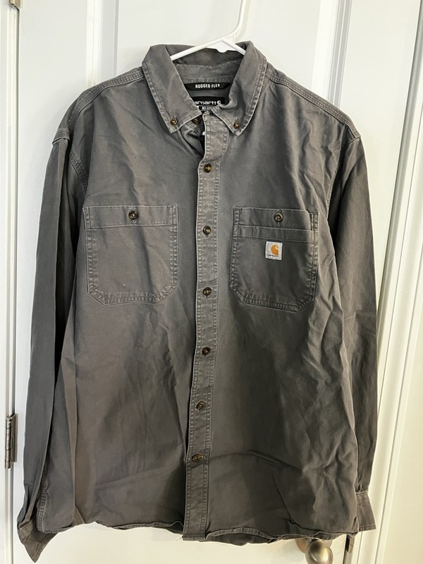 Carhartt Rugged Flex Men's L Gray Lined Relaxed Fit Long Sleeve Button-Up