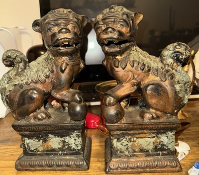 MCM Painted Frederick Cooper Cast Iron Foo Dogs Book Ends set of 2