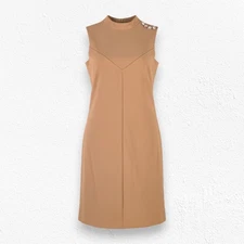 Ivanka Trump Mustard Yellow Sleeveless High Neck Shift Gold Button Dress Size 10