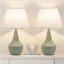 Green Table Lamps Set of 2 19" Ceramic Bedside Desk Lamps for Nightstands wit...
