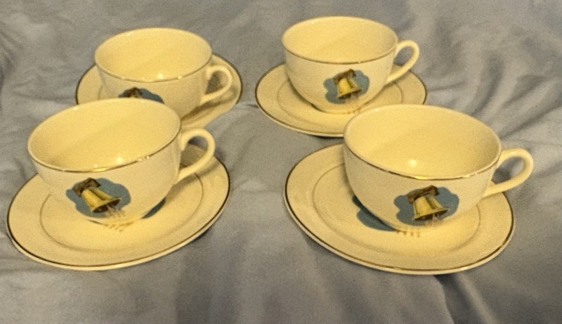 American Ceramic Industries Cup & Saucer Liberty Bell Military Set of 4