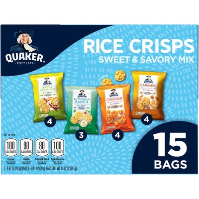 Quaker Rice crisps sweet & savory Variety 12 oz 15 count new ,