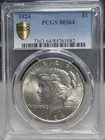 PCGS MS64 Gold Shield - 1924 P Peace Silver Dollar. True To Grade. A1528.