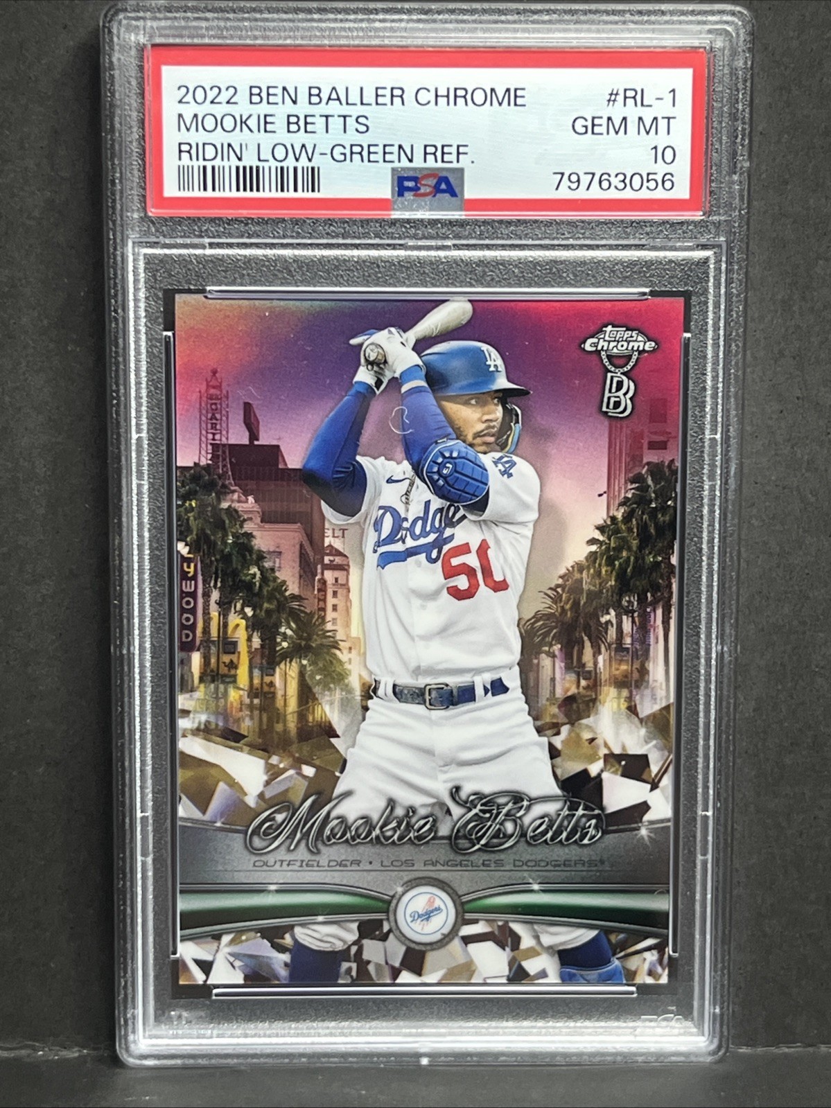 2022 Topps Ben Baller Chrome Mookie Betts Ridin' Low Green Refractor /99 PSA 10