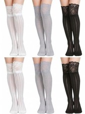 6 Pairs Women's Lace Knee High Socks Medium Bright Color Classic