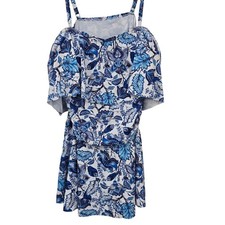 Lushoire Swimdress Womens 4XL Blue Floral Ruffle 2 Piece Plus Size Bathing Suit