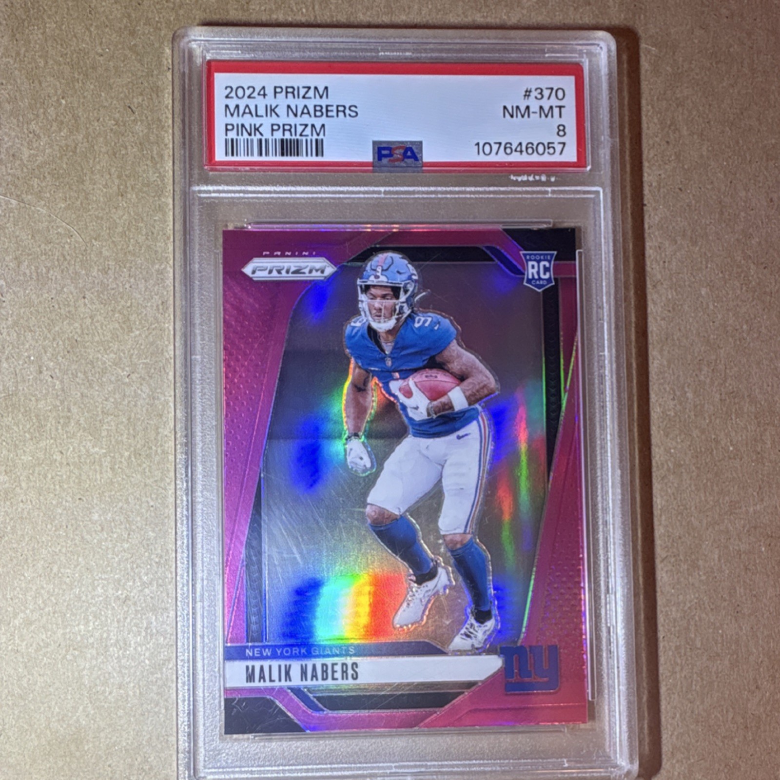 🔥2024 Panini Prizm Malik Nabers Pink Prizm Rookie #370 PSA 8 Giants🔥