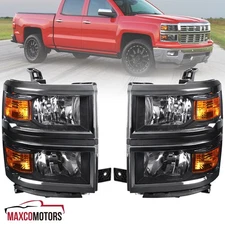 Black Headlights Fits 2014-2015 Chevy Silverado 1500 Pickup Corner Signal Lamps