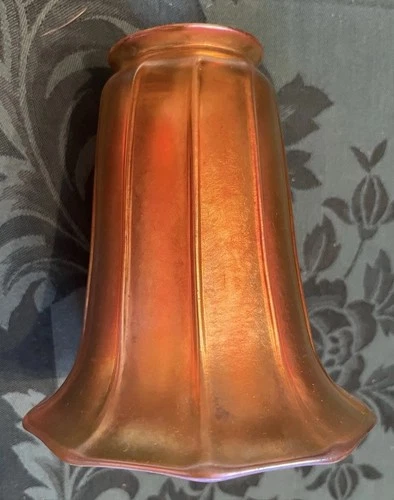 Antique Signed STEUBEN Gold Aurene Art Glass Lamp Light Fixture Shade 2-1/4” Ftr