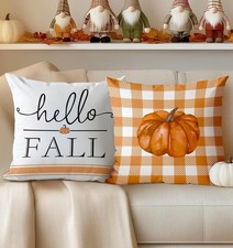 Fall Pillow Covers 18x18 Set of 2 Throw Cases Soft Cushion Hello-fall
