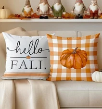 Fall Pillow Covers 18x18 Set of 2 Throw Cases Soft Cushion Hello-fall 