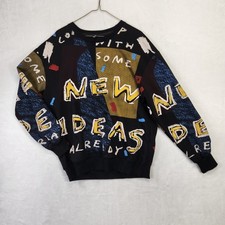 GANOS.X Mens XL Black Graphic Sweatshirt New Ideas Abstract Print Crewneck