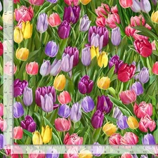 Cotton Just Hatched Tulip Field Flowers Floral Fabric Print by Yard D143.32