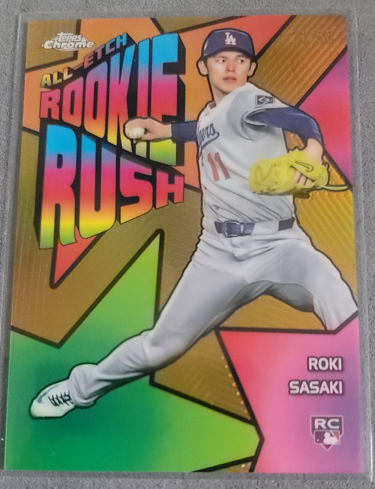 2025 Topps Chrome - All Etch Rookie Rush -Roki Sasaki #CERR-10 - Gold Foil /50