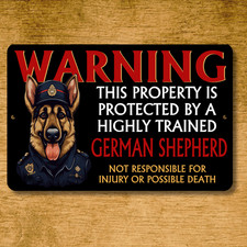 German Shepherd Security Sign Warning guard protection dog tin yard funny metal