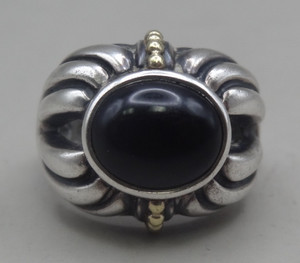LAGOS CAVIAR 18K GOLD & STERLING ONYX RING  SIZE 6.25