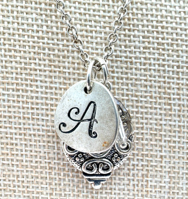 Vintage Y2K Silver Tone Initial A Filigree Medallion Pendant Necklace Jewelry