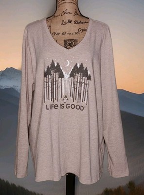 Life Is Good - Oatmeal Nighttime Forest Long Sleeve Crusher Tee - Women's XXL