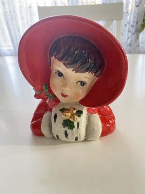 Rueben s 1956 3088 Christmas Girl Head Case Planter Made In Japan