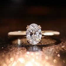 9K Gold 0.5 CT Oval Lab Grown Diamond Four Prong Classic Ring