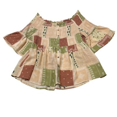 Cato Top Womens 18/20 Bandana Print Smocked Off Shoulder Blouse Western Cowgirl