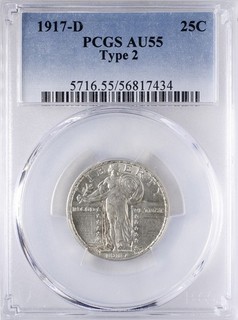 1917 D Standing Liberty Quarter PCGS AU55 Type 2