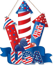 4Th of July Wooden Decoration Patriotic Red White and Blue Hanging Door Sign 250