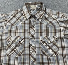 Vintage Lee Shirt Mens M Pearl Snap Short Sleeve Western Plaid Lightweight