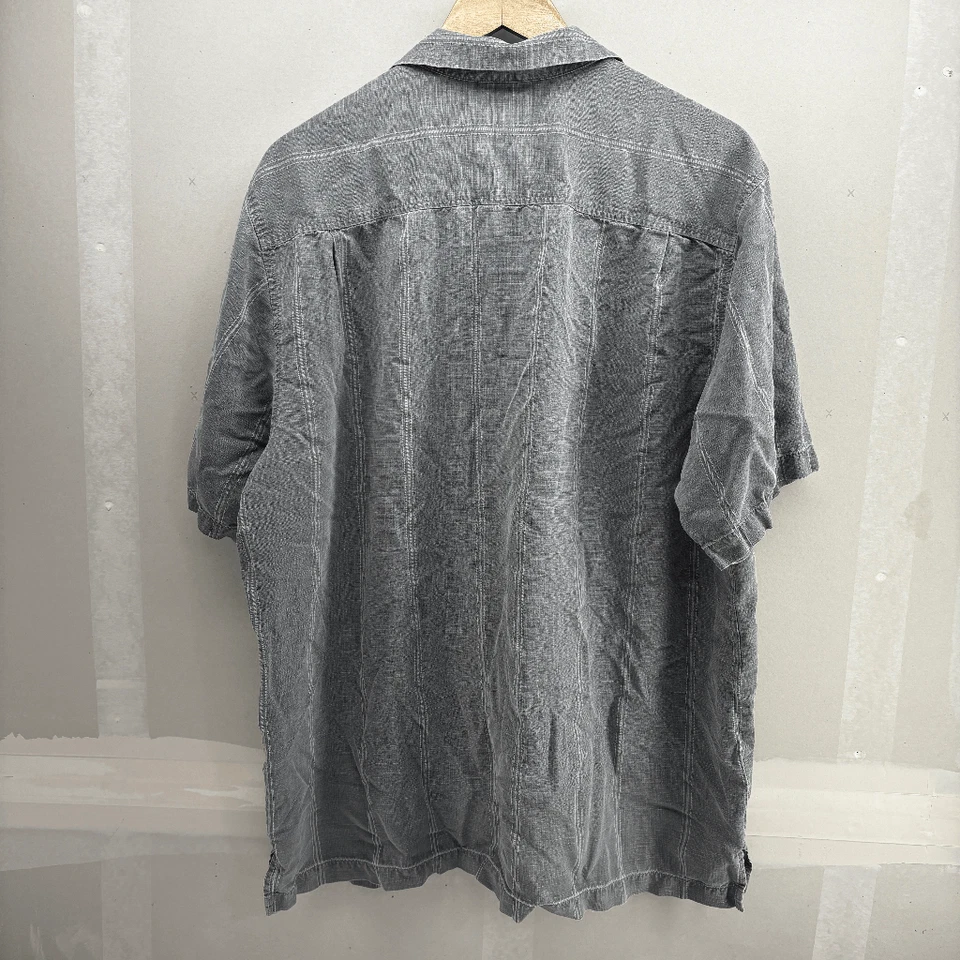 Tommy Bahama 衬衫男式 XLT 100% 真丝灰色泡泡纱木槿花夏威夷 — 第 3/4 张图片