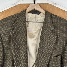 VTG Lands End Blazer Mens 46L Brown Tweed 2 Button 100 Wool Canvased Jacket