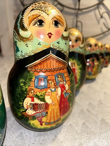 1994 Vintage russische Märchen Nestpuppe handbemalt signiert 9,5 Zoll - 10 Stück - Bild 9 von 24
