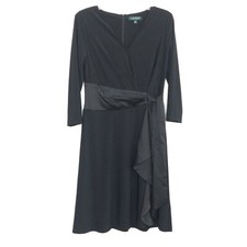 Lauren Ralph Lauren Women's Long Sleeve V-neck Belted Black Dress size 6 CMK