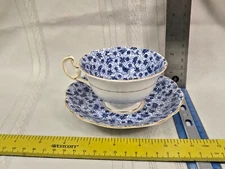 TEA CUP AND SAUCER FOLEY BLUE FLOWER MADE IN ENGLAND FOLEY BONE CHINA