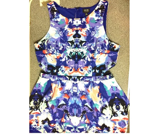 NWOT~NICOLE MILLER Blue/Multicolor Abstract Summer Sleeveless Fit/Flare Dress XL - Picture 9 of 11