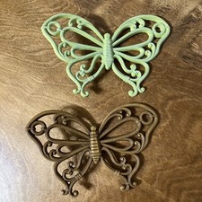 Homco Butterflies 7537 Wall Decor Set Of 2 Vintage Wicker Look Made In USA
